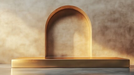 Minimalist Display Platform with Arch Design Against Textured Wall