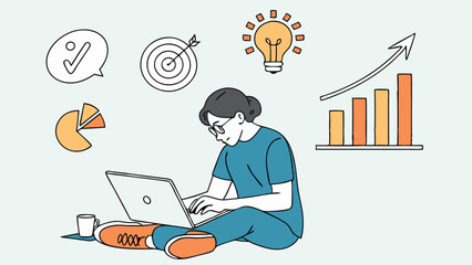 Creative Thinking Concept: Illustration of a Person with Light Bulb Ideas