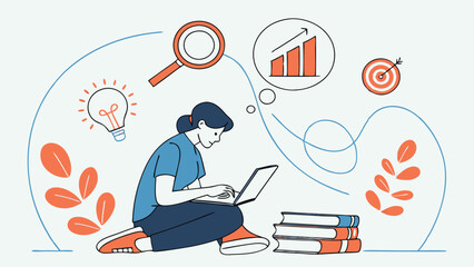 Creative Thinking Concept: Illustration of a Person with Light Bulb Ideas