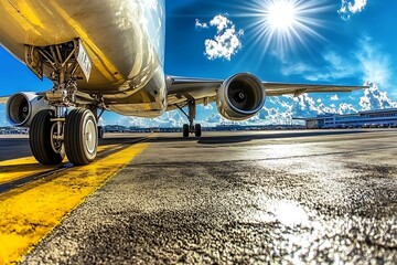 A majestic airplane on the tarmac, bathed in the golden light of the sun, ready for takeoff on a journey across the skies