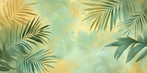 Tropical leaves on artistic background featuring green and yellow abstract colors