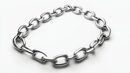 Obraz premium Shiny silver chain necklace on white background with large links displayed