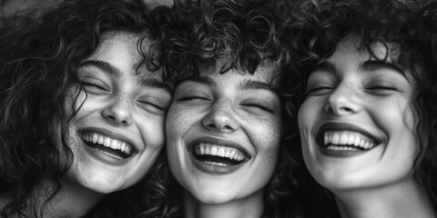 A black and white portrait capturing a woman's genuine joy