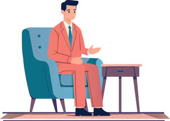 A man rests on the sofa and prepares for a meeting