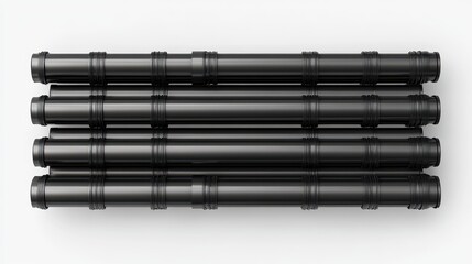 Fototapeta premium Black industrial pipes aligned horizontally with clean texture and seamless design