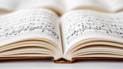 Open sheet music with visible musical notes and blurred background for creative inspiration