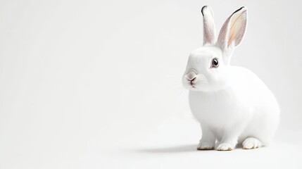 Obraz premium Adorable white rabbit sitting on a clean white background