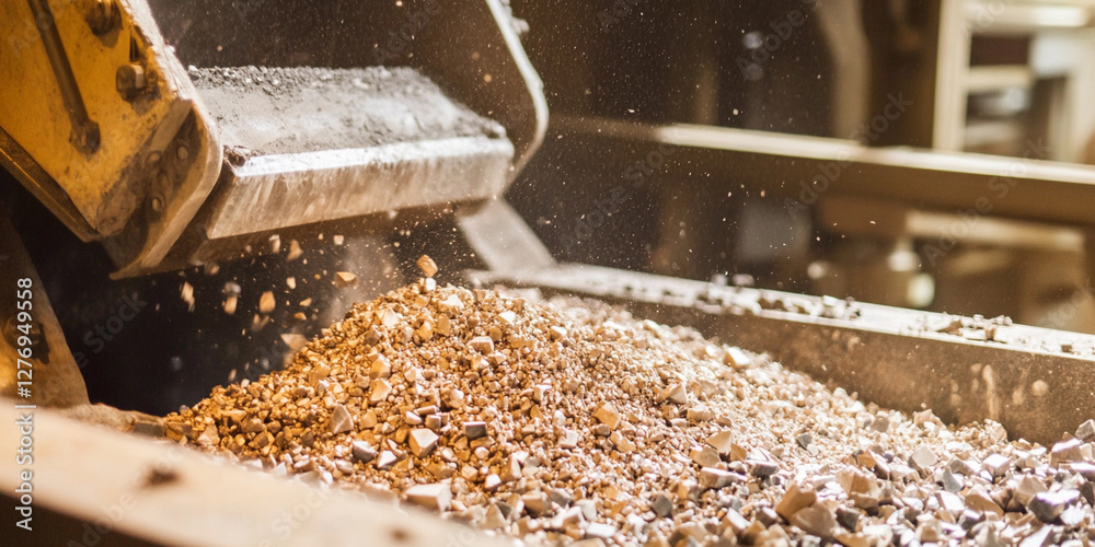 Aufkleber close-up view of crushed graphite ore process in industry. generative ai