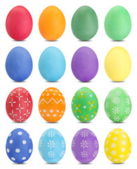 Easter eggs in different colors isolated on white, set