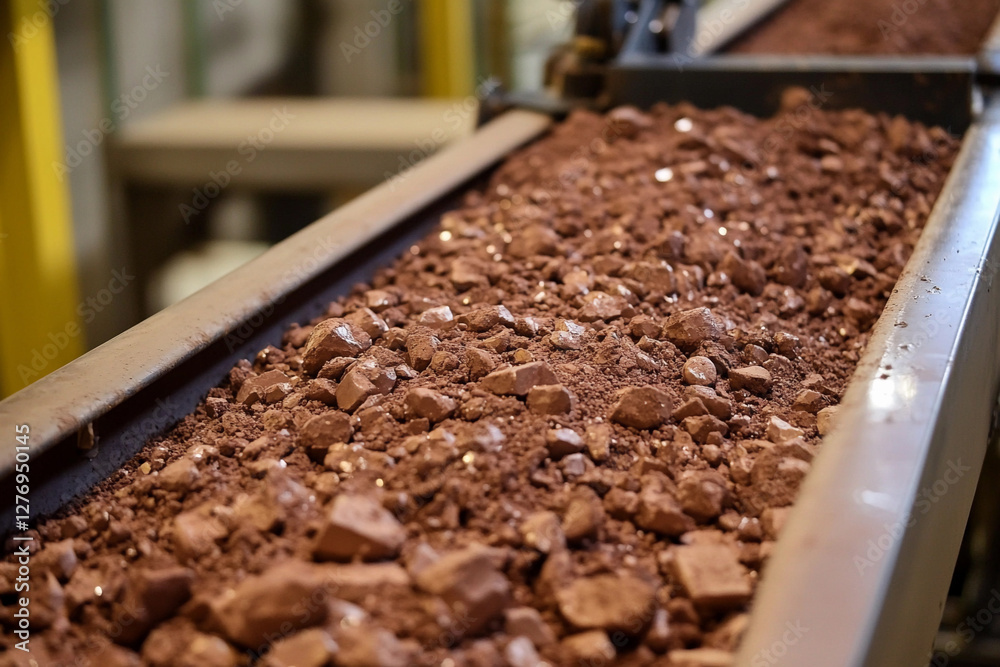 Poster Close-up view of raw lithium ore during processing at facility. Generative AI