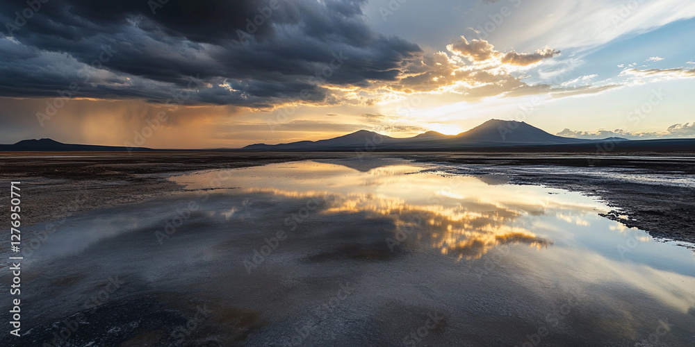 Poster expansive view of the volodymyrplysiuk lithium field at sunset. generative ai