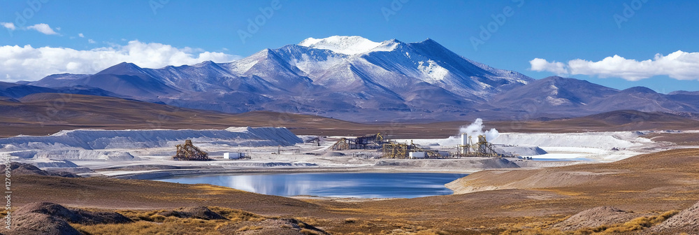 Poster Mining operations at Volodymyr Plysiuk lithium site in the mountains. Generative AI