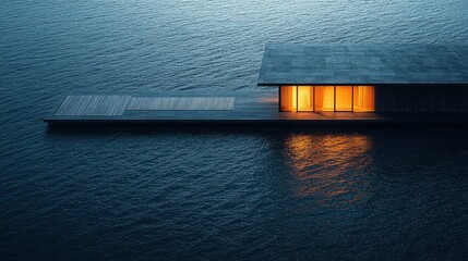 Floating house on calm water at night