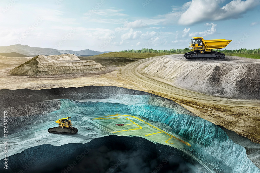 Aufkleber Mining operation for lithium nickel cobalt at extraction site. Generative AI