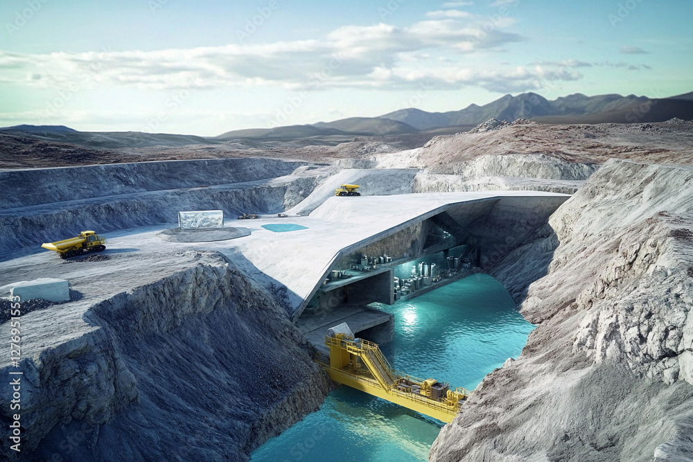 Poster Mining operation for lithium nickel cobalt in remote landscape. Generative AI