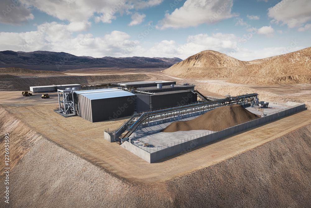 Poster Mining operation for lithium nickel cobalt in remote landscape. Generative AI