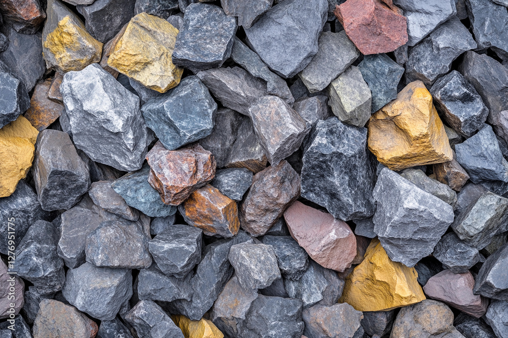 Aufkleber mixture of various mining ores on rocky surface. generative ai