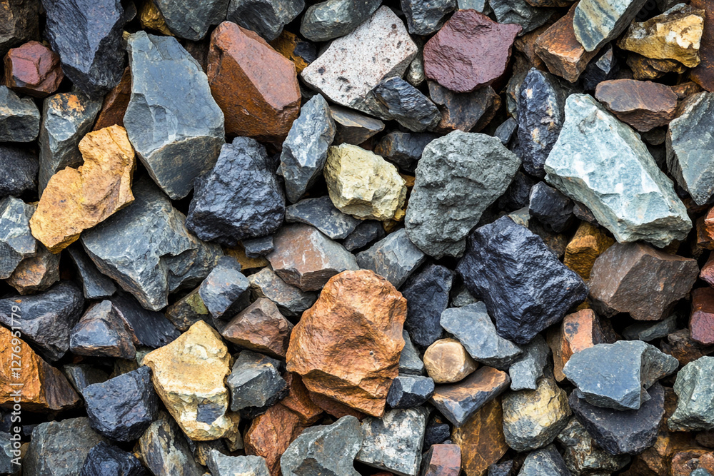 Poster diverse collection of mined ores in natural setting. generative ai