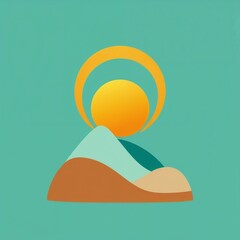 Fototapeta premium Stylized landscape with a sun and mountains in a modern artistic design