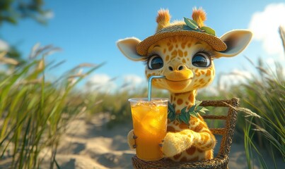 Adorable Giraffe Enjoying a Refreshing Drink