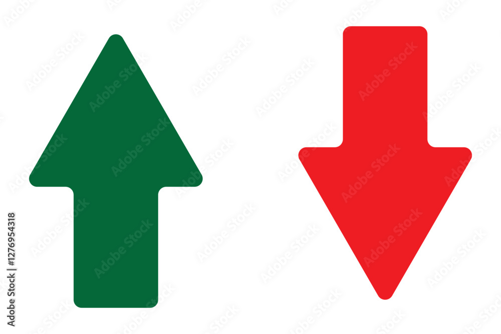 Poster green up and red down arrow icons with rounded edges. up and down arrow vector design. symbol of up 