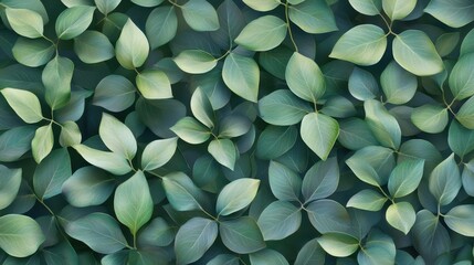 Lush green foliage pattern with overlapping leaves in natural arrangement