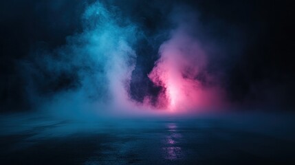 Obraz premium Mysterious scene of smoke illuminated with pink and blue neon lights