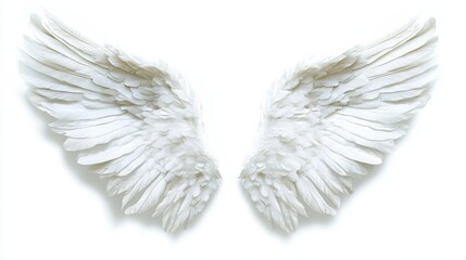 Elegant white angel wings spread out on pristine background - symbol of purity and grace