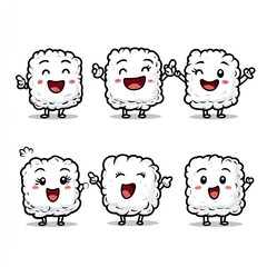 Animated rice characters, standing, smiling, happy and waving for food marketing or children's media