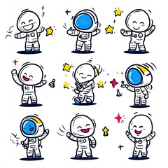 Fototapeta premium Astronauts with stars joyfully celebrating in space. Playful, fun, and useful for kids' content