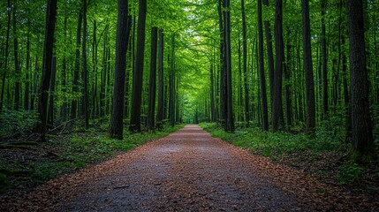 Obraz premium Forest path perspective, nature, woodland, tranquil, day