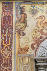 Painted facade of an old house in the old town of Konstanz, Constance, Germany	
