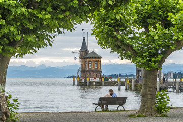 South Pier Lighthouse, in Konstanz harbor, Bodensee, Lake Constance, Germany