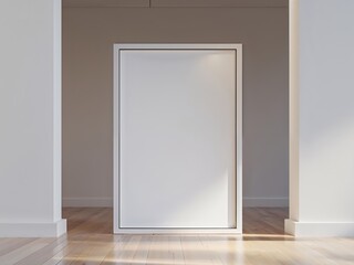 white walls wooden flooring close up on poster frame mockup