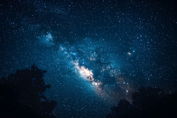 Fototapeta premium Dazzling view of the Milky Way galaxy shining brightly in a clear night sky over a serene landscape