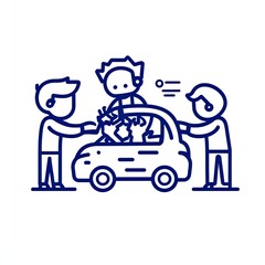 Fototapeta premium Car accident outline illustration for driving safety campaign with witness and victim in panic state
