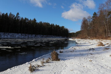 The last days of winter. River ice floes