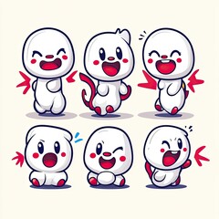 Obraz premium Cheerful cartoon creatures expressing joy and excitement on a light background, suitable for digital content