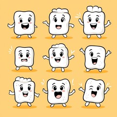 Obraz premium Cheerful marshmallow characters posing in a bright space, possibly for a food brand design