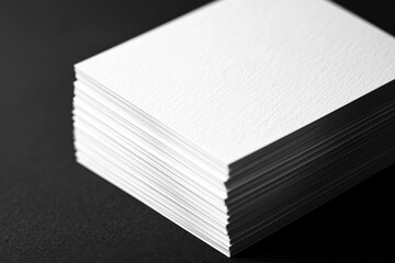 Stack of textured white business cards on black background perfect for premium stationery mockup