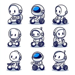 Cute astronaut toy car set for children's educational games. White background