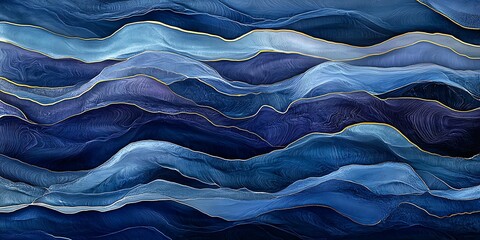 Abstract Blue and Gold Wave Design, Wall Art, Background Use
