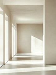 Fototapeta premium Bright and spacious hallway with floor-to-ceiling windows, modern minimalist design.