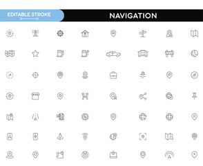 Navigation Line Icons. Editable Stroke icons collection