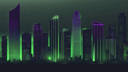 Obraz premium Futuristic city skyline with neon lights illuminating the night sky