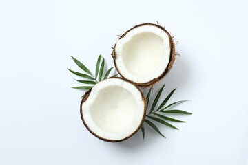 Coconut on white background, top view
