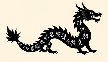 Artistic dragon silhouette made from Chinese characters, cultural design