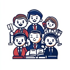 Fototapeta premium Group of Business People Celebrating Success. Cheerful teamwork, promotion event. Editable Vector