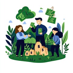 Fototapeta premium Group Investment Growth People sharing funds, nature background for financial services marketing