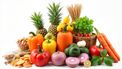 Colorful arrangement of fresh fruits and vegetables, healthy lifestyle